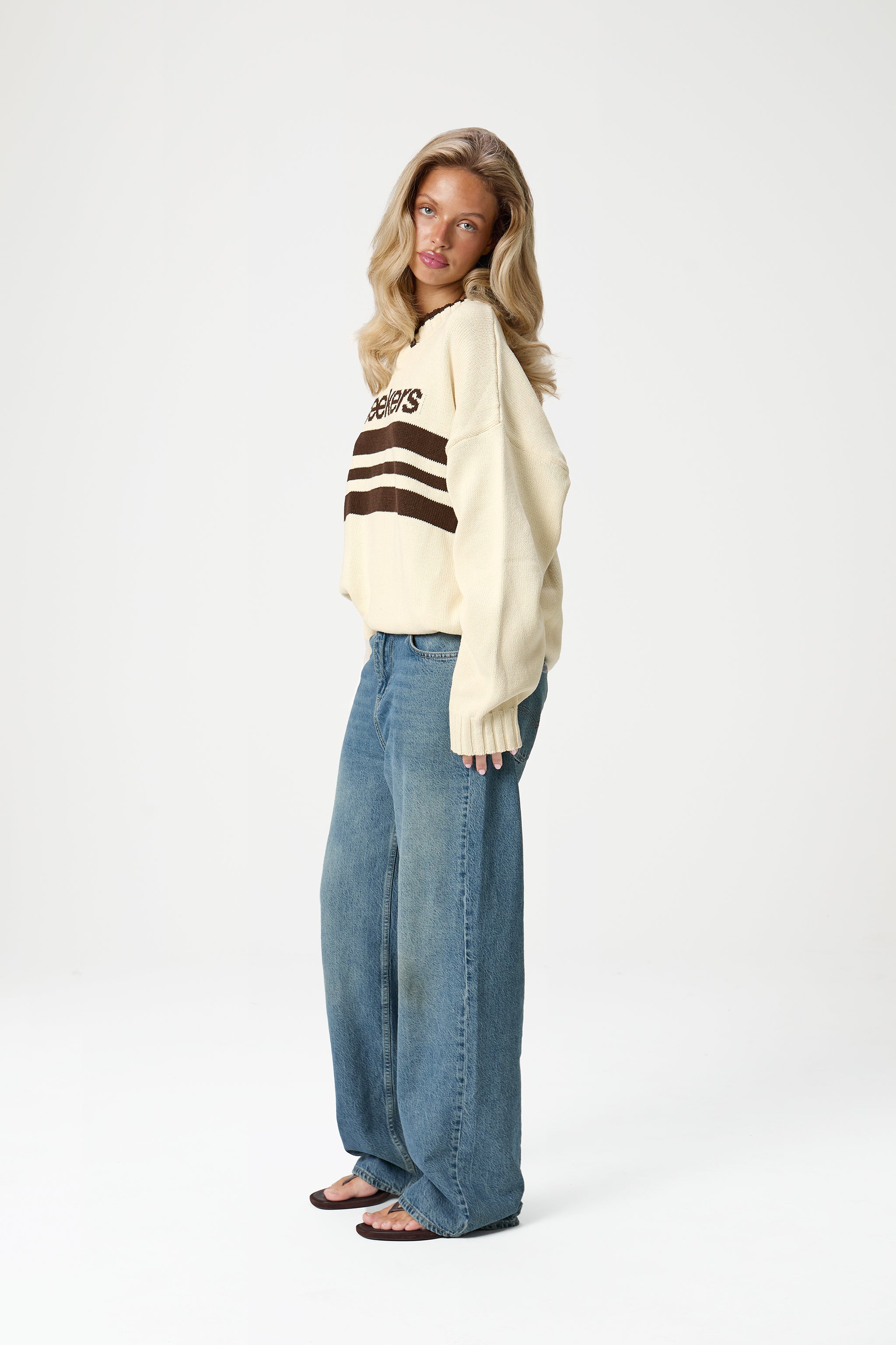 Peggy Logo Knit Sweater in Cream