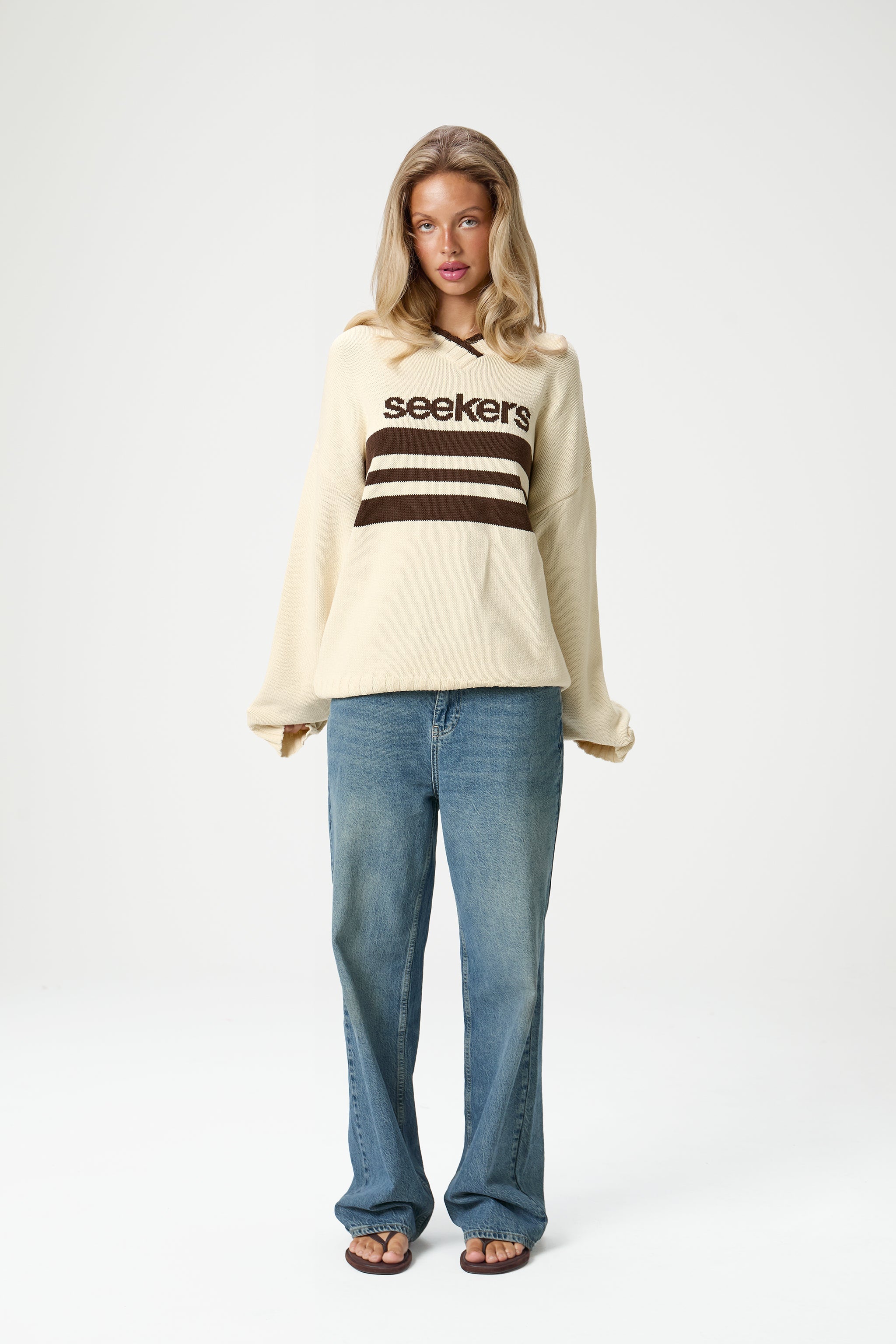 Peggy Logo Knit Sweater in Cream