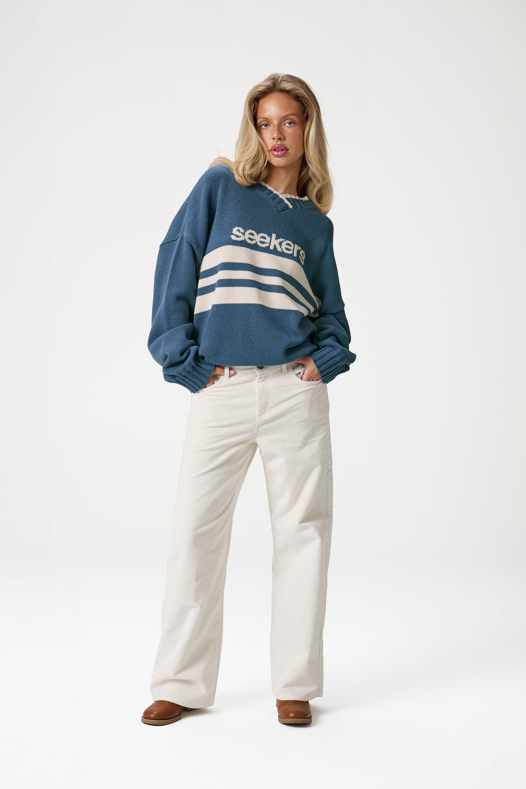 Peggy Logo Knit Sweater in Blue