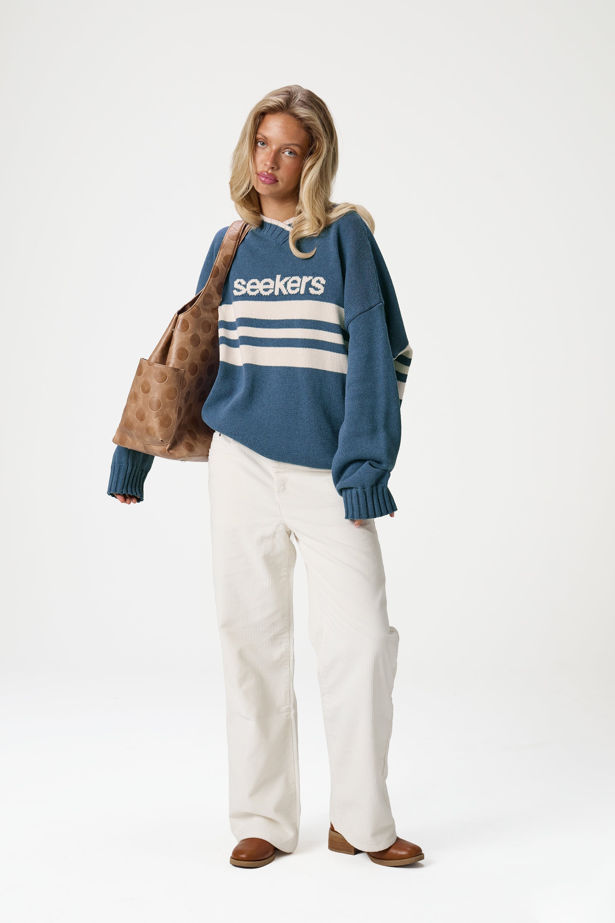 Peggy Logo Knit Sweater in Blue
