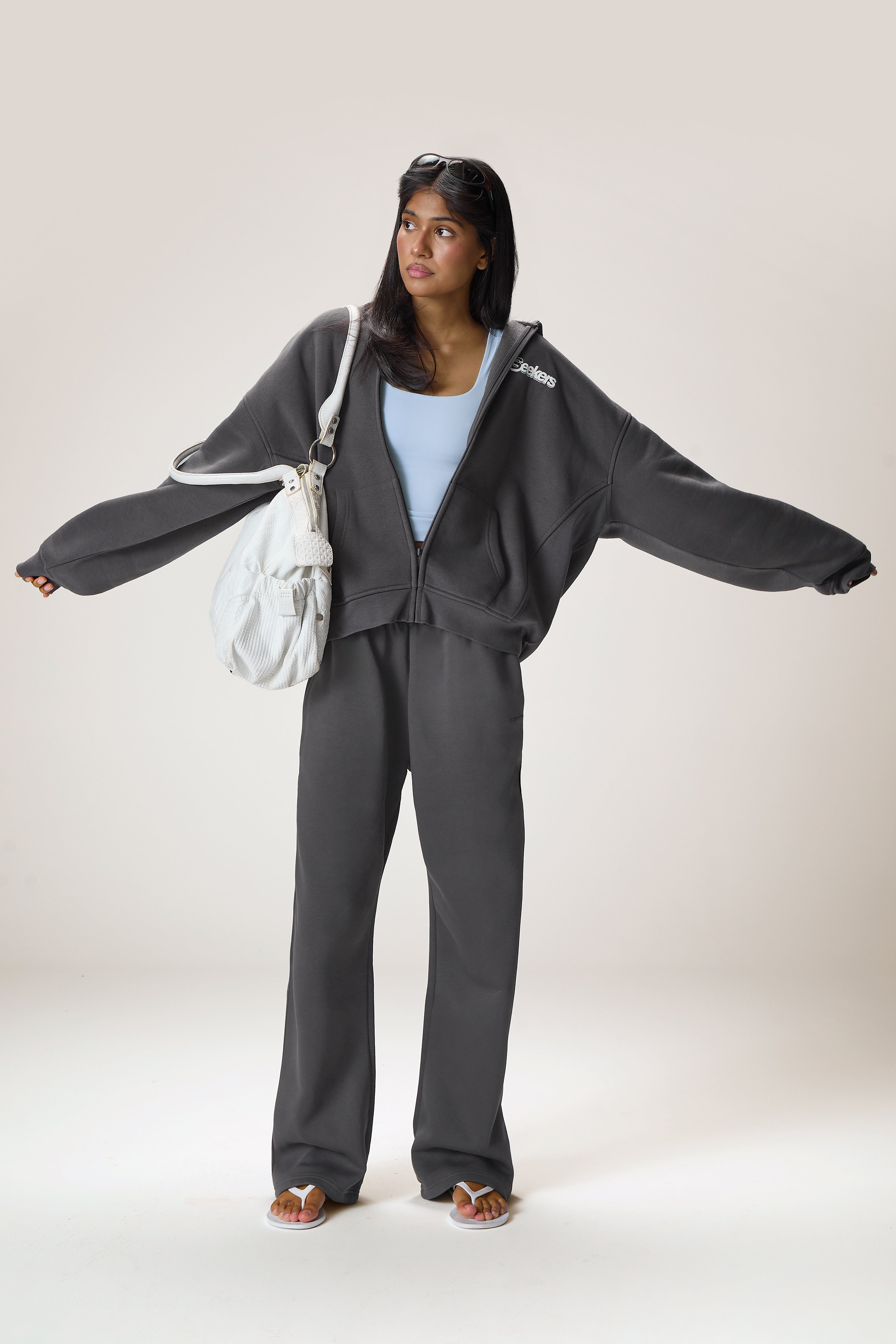 Seekers Sports Zip Up Hoodie in Charcoal