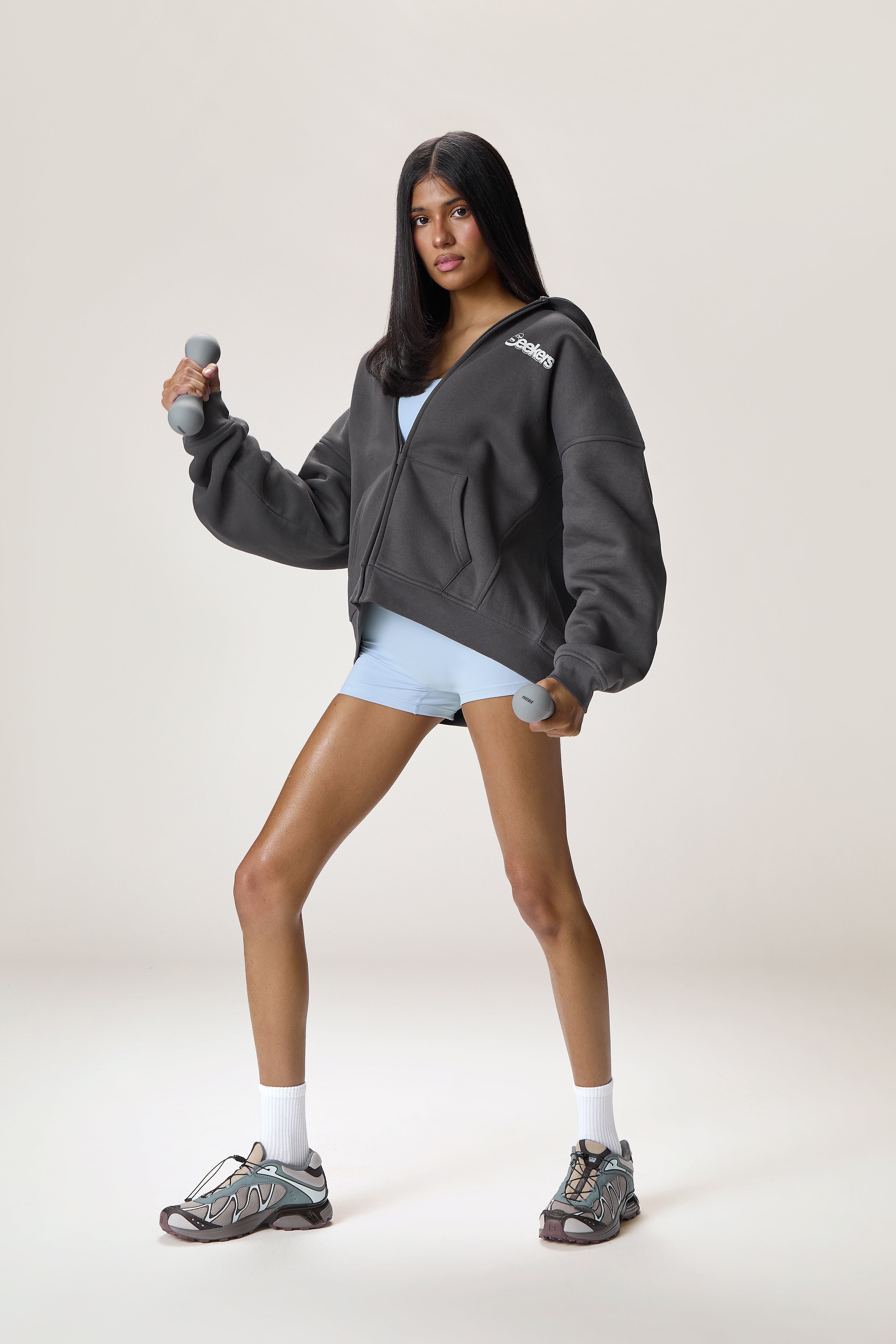 Seekers Sports Zip Up Hoodie in Charcoal