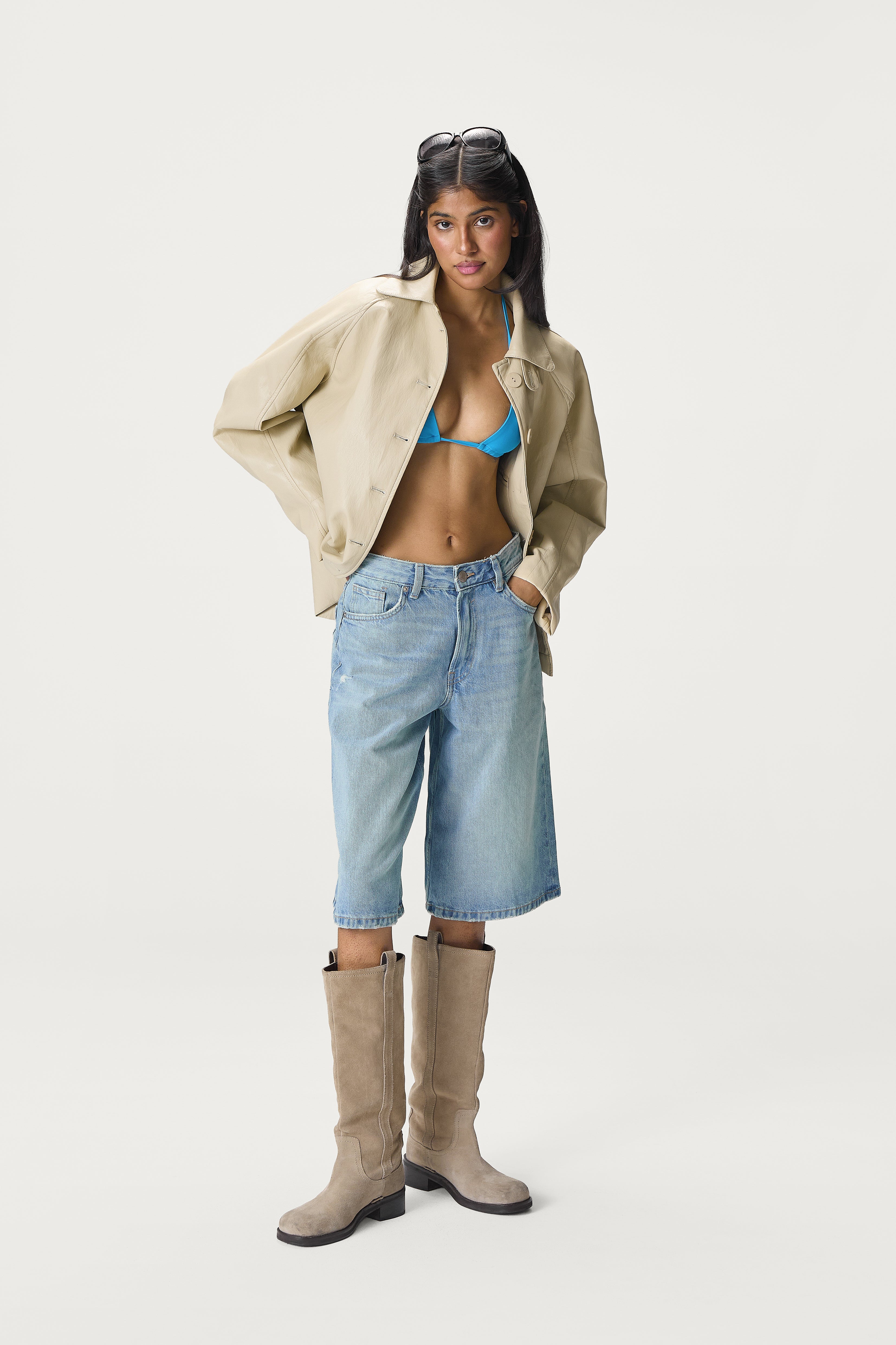 Hollies Classic Faux Leather Jacket in Sand