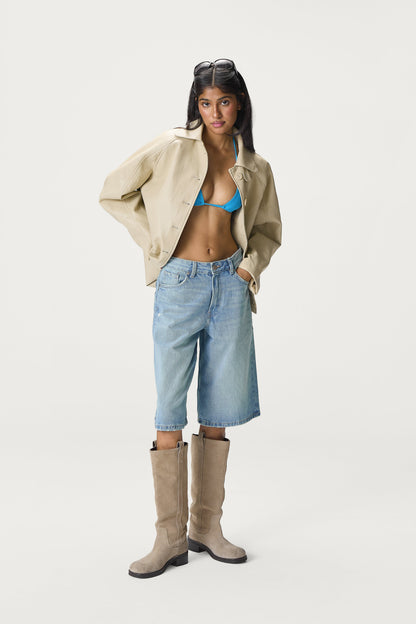 Hollies Classic Faux Leather Jacket in Sand