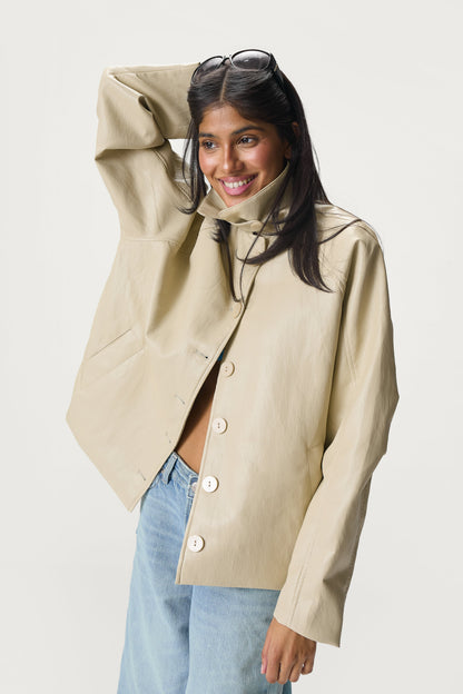Hollies Classic Faux Leather Jacket in Sand