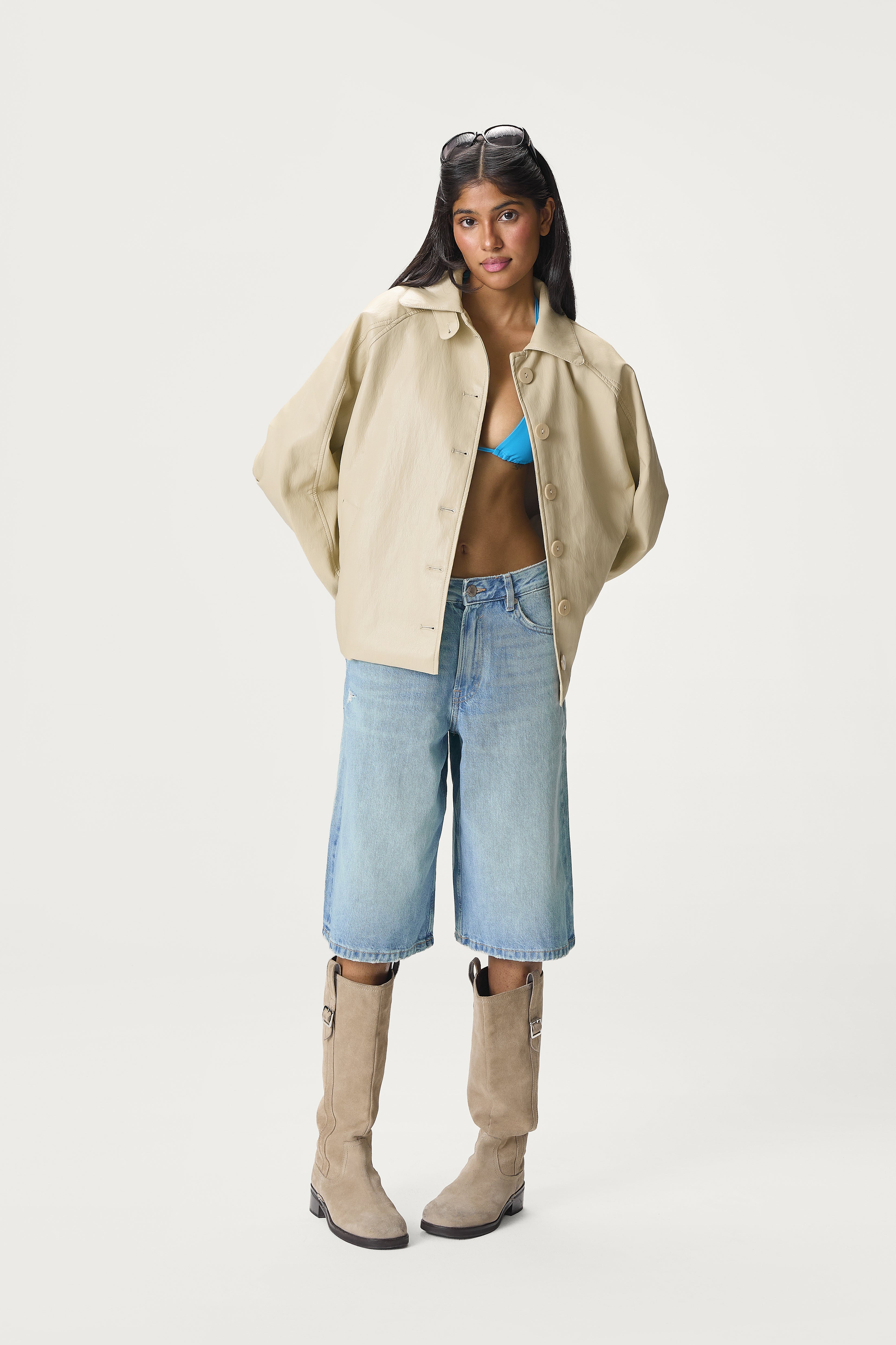 Hollies Classic Faux Leather Jacket in Sand