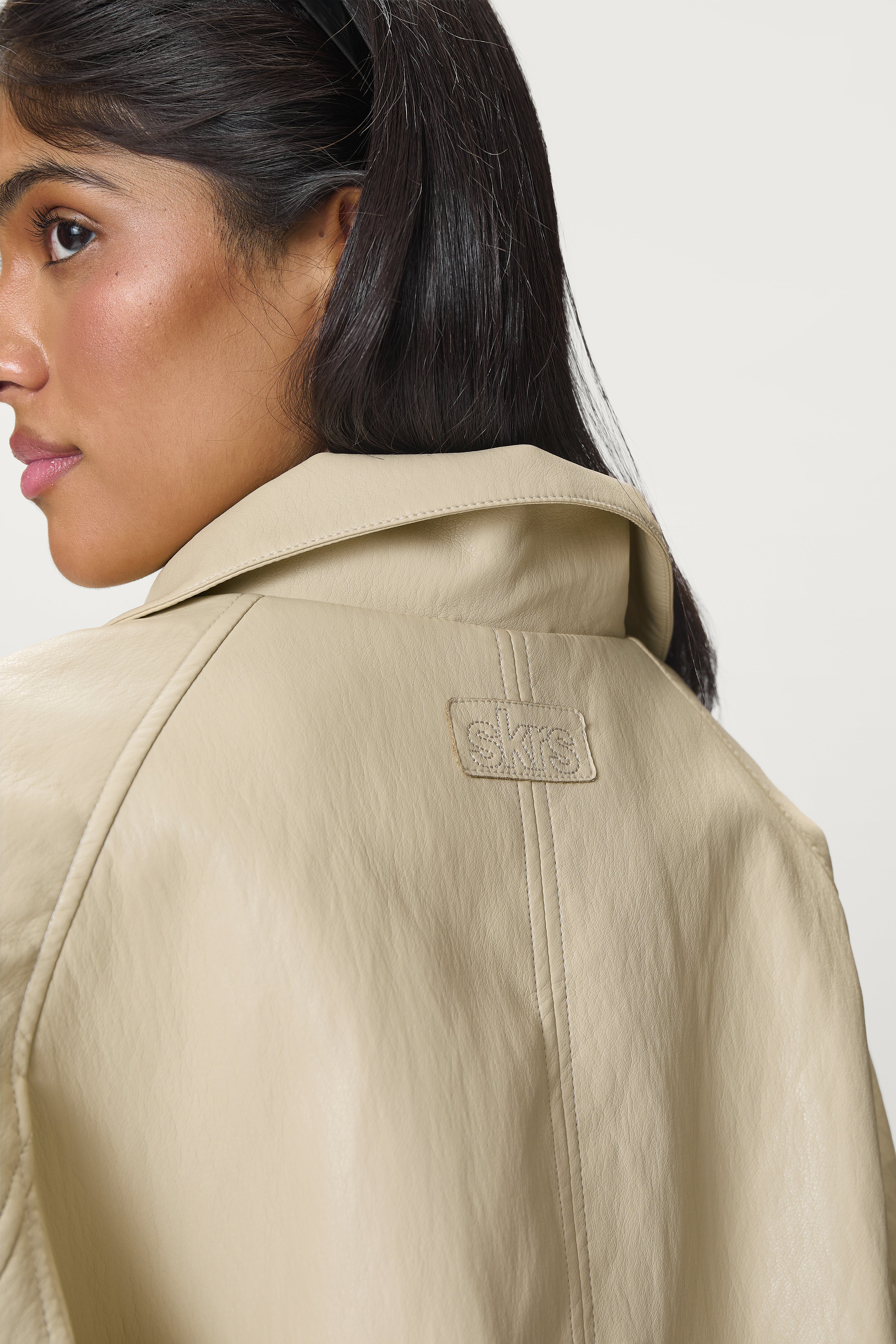 Hollies Classic Faux Leather Jacket in Sand