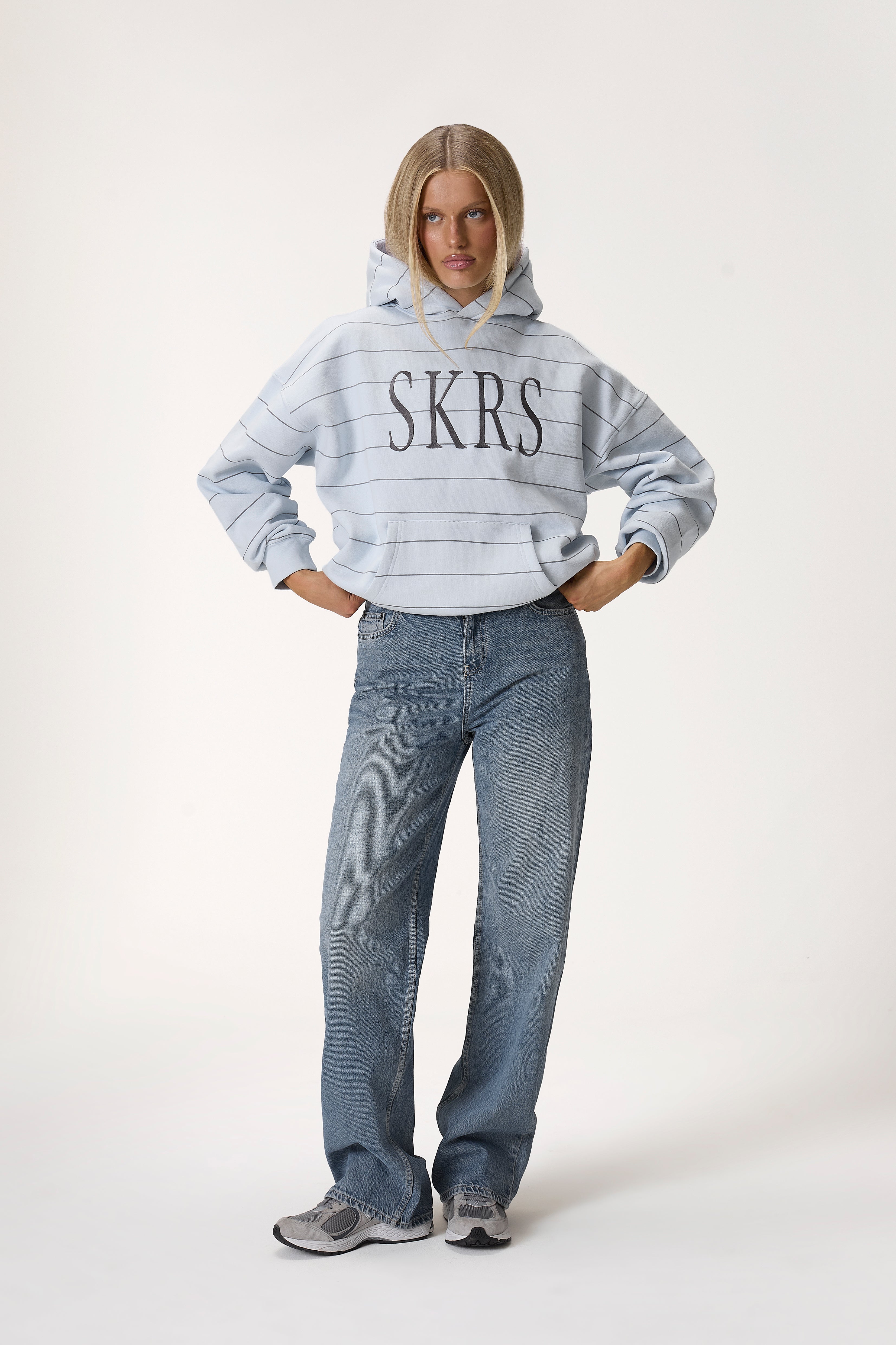 Fleet Stripe Logo Hoodie in Light Blue