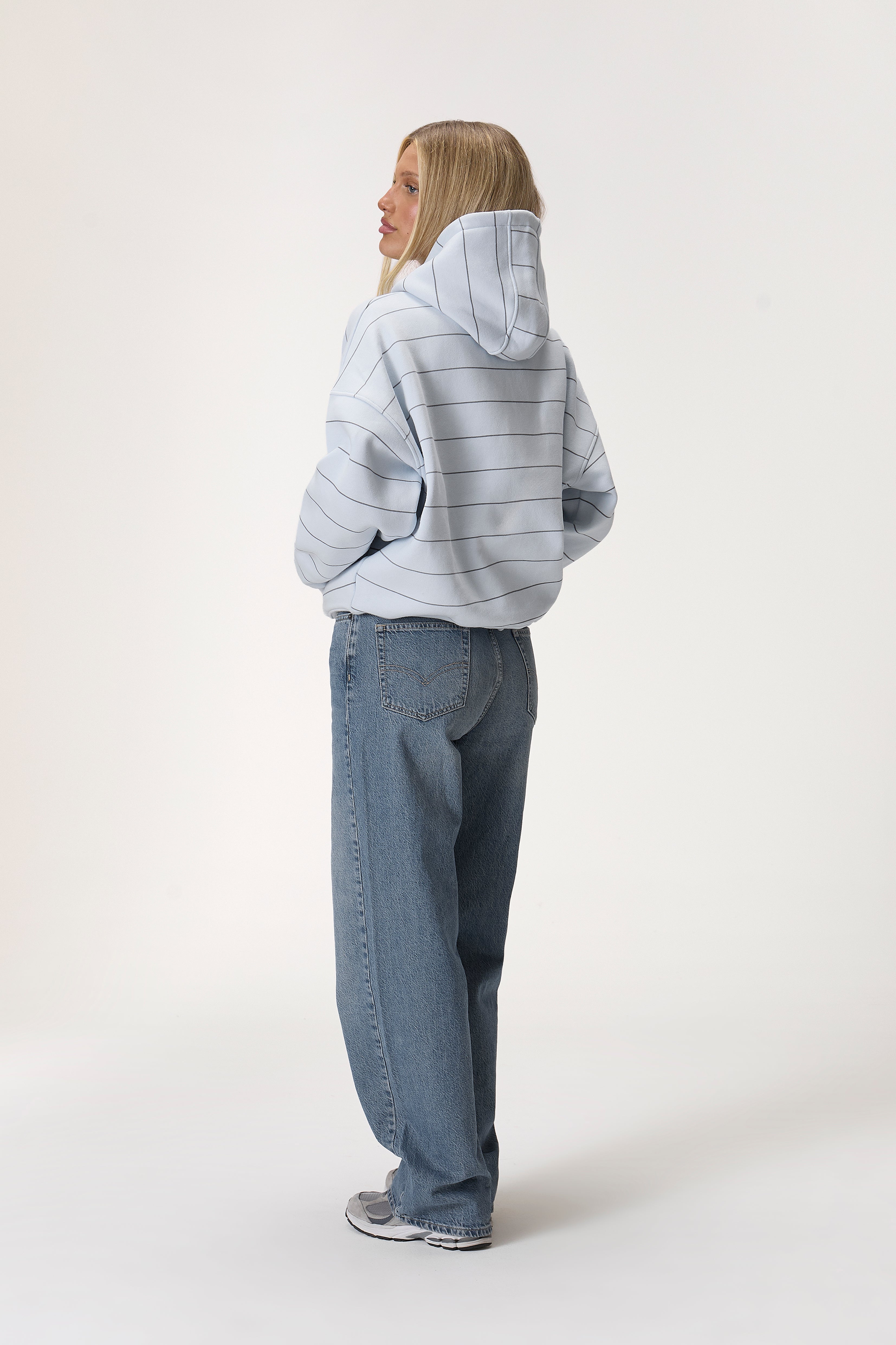 Fleet Stripe Logo Hoodie in Light Blue
