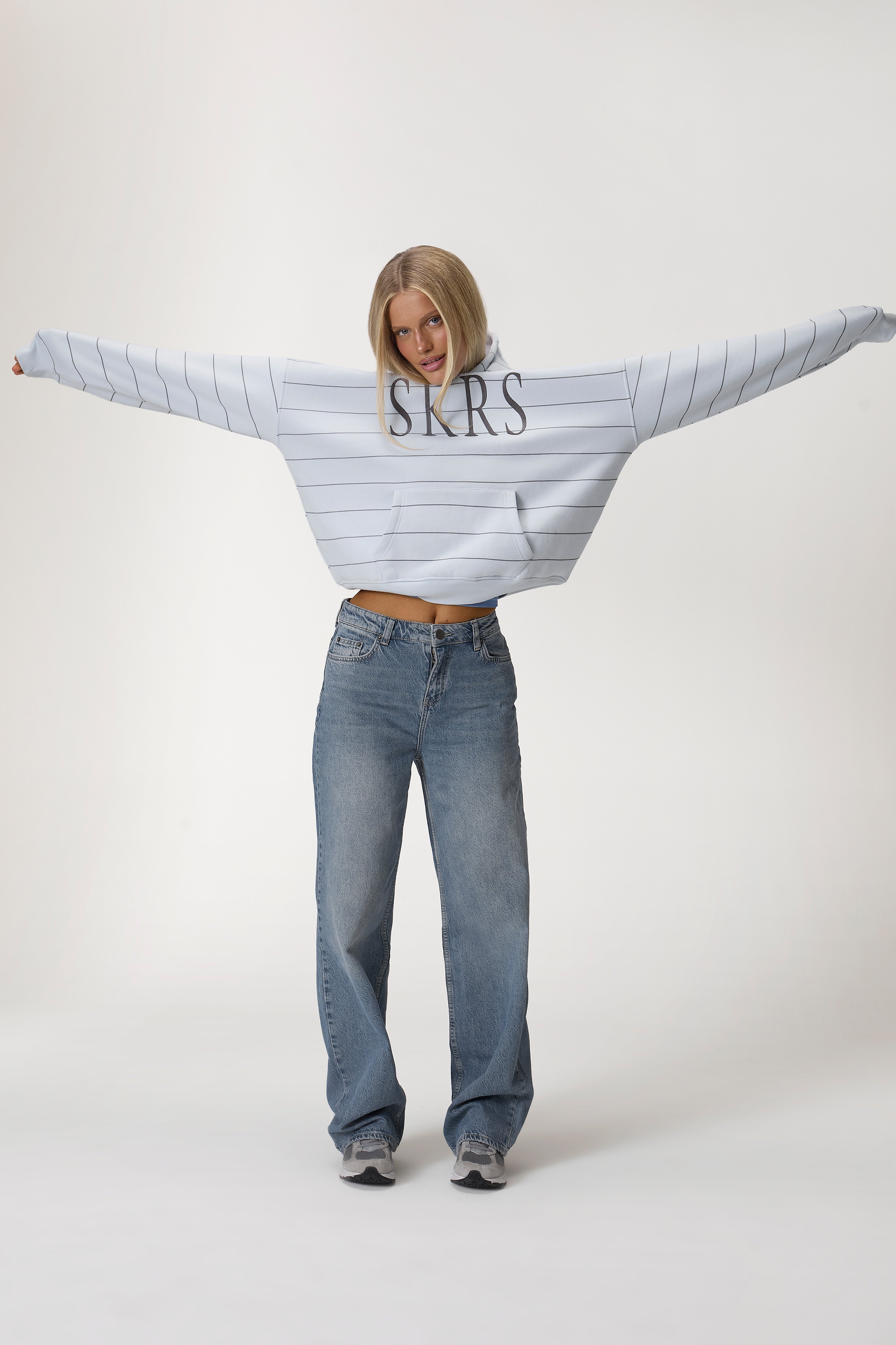 Fleet Stripe Logo Hoodie in Light Blue