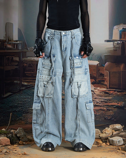 Vintage Multi-Pocket Denim Cargo Pants