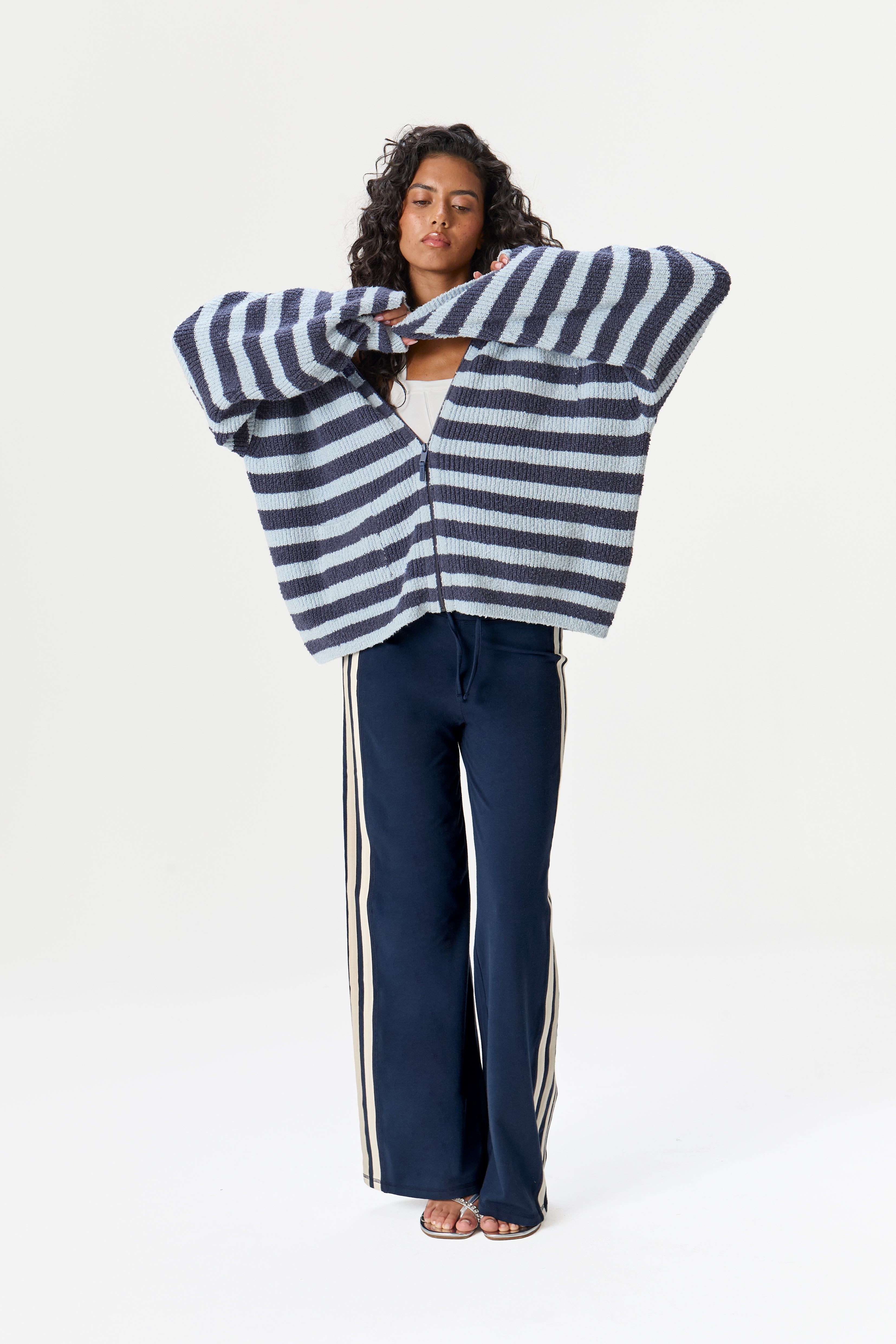 Jasper Knit Hoodie Zip Up in Blue