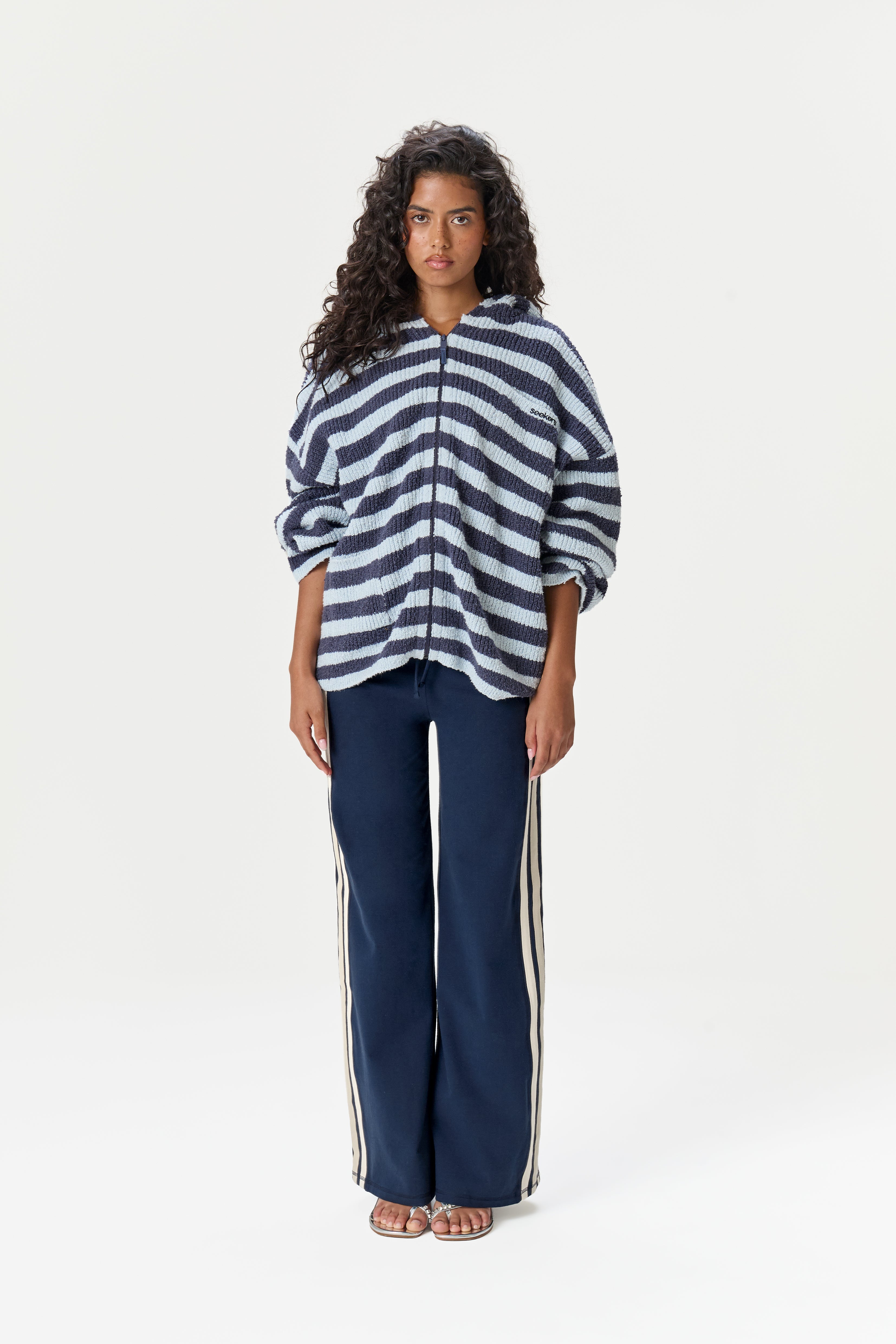 Jasper Knit Hoodie Zip Up in Blue