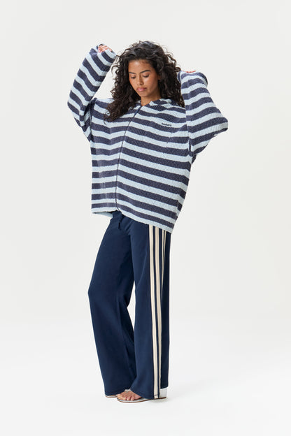 Jasper Knit Hoodie Zip Up in Blue