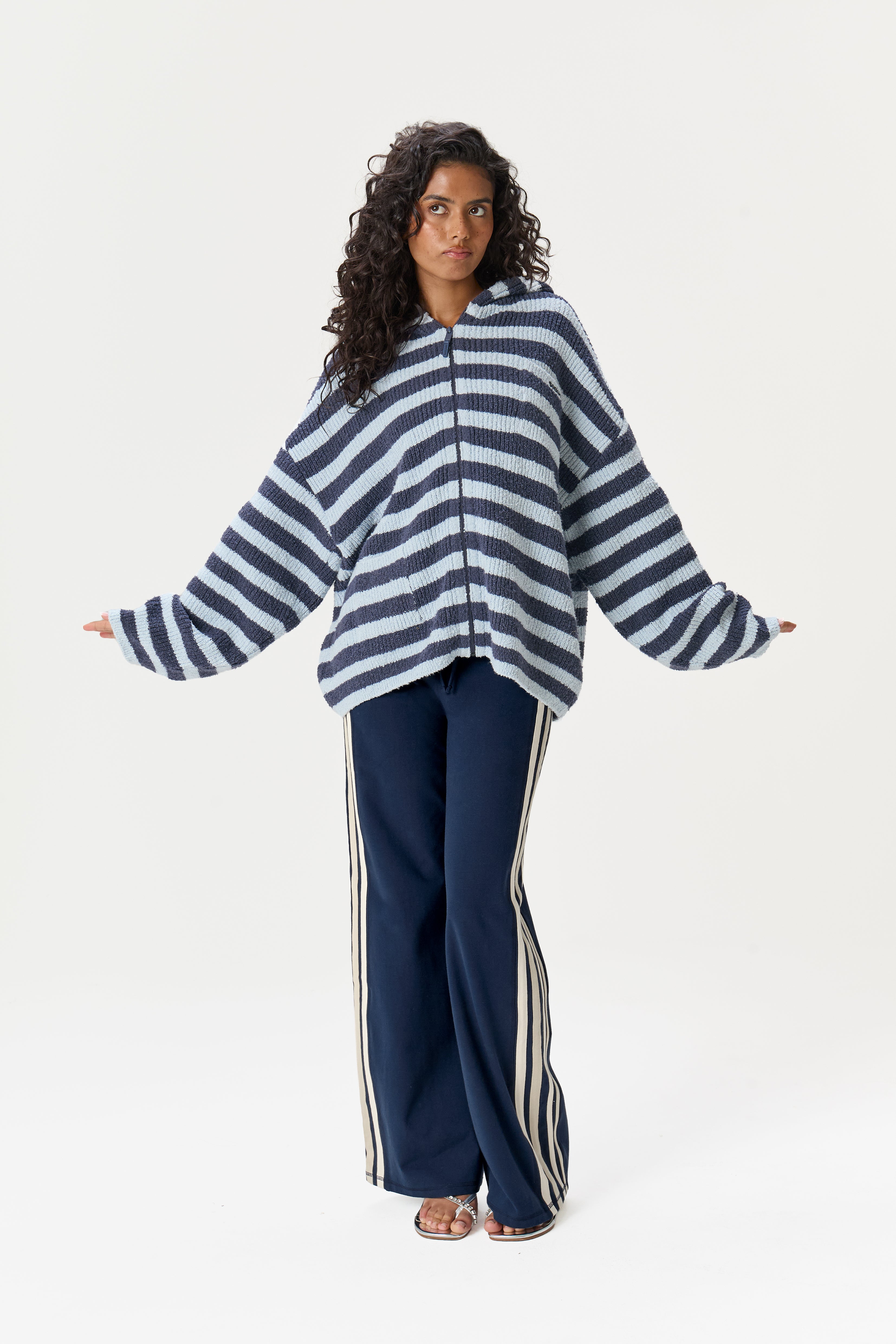 Jasper Knit Hoodie Zip Up in Blue