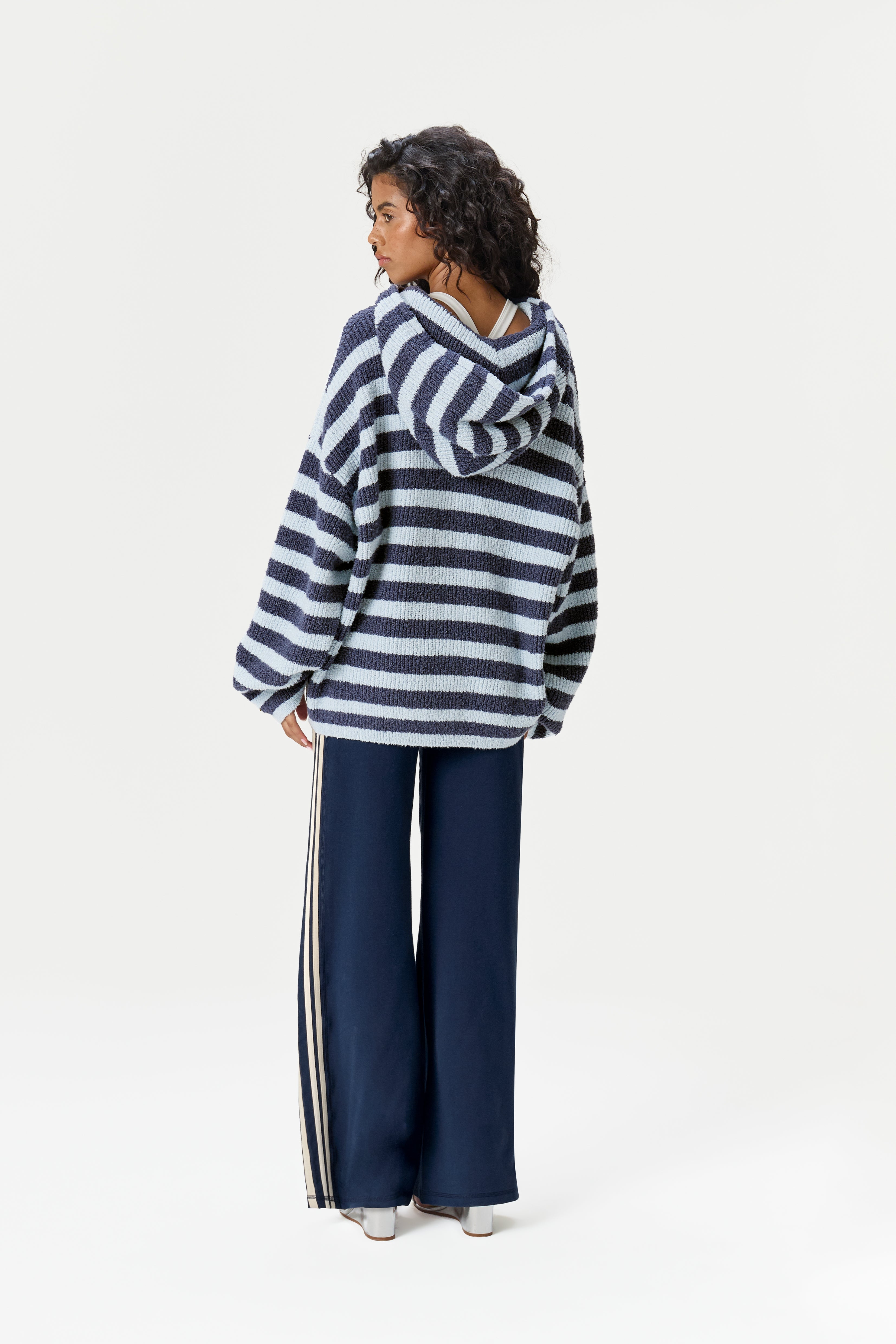 Jasper Knit Hoodie Zip Up in Blue