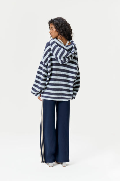 Jasper Knit Hoodie Zip Up in Blue