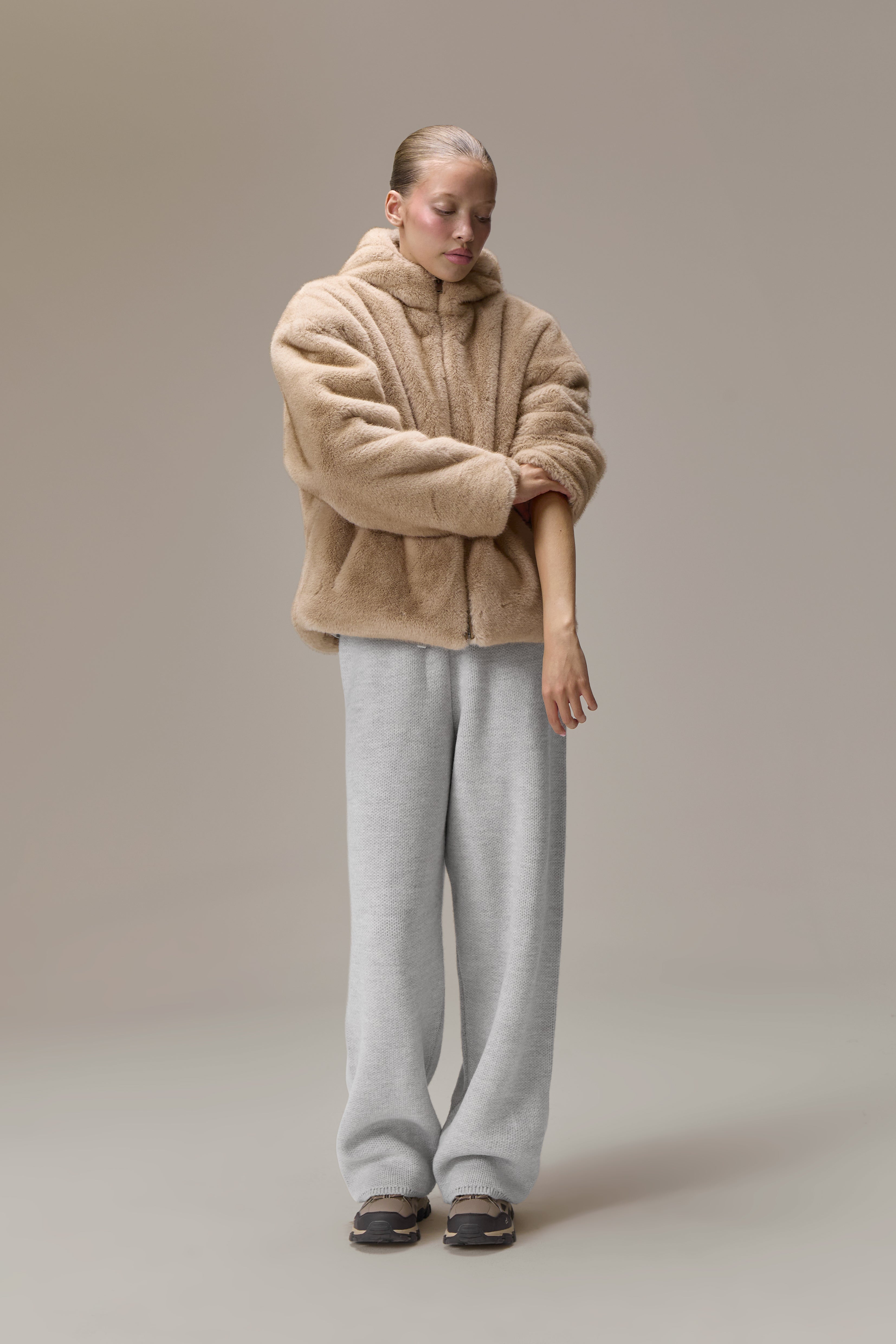 Winnipeg Faux Fur Hooded Jacket in Neutral