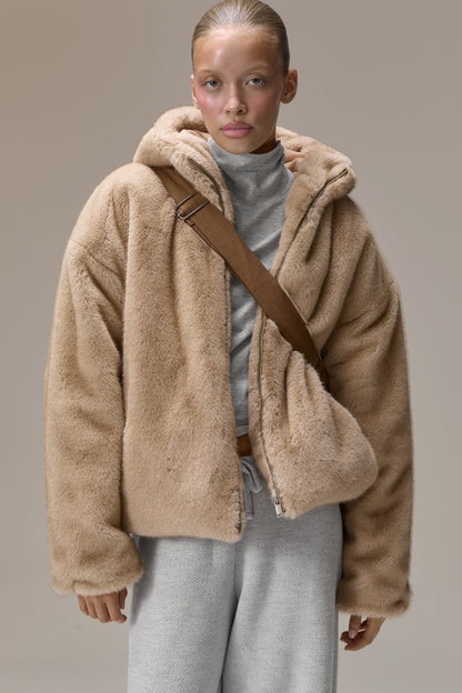 Winnipeg Faux Fur Hooded Jacket in Neutral