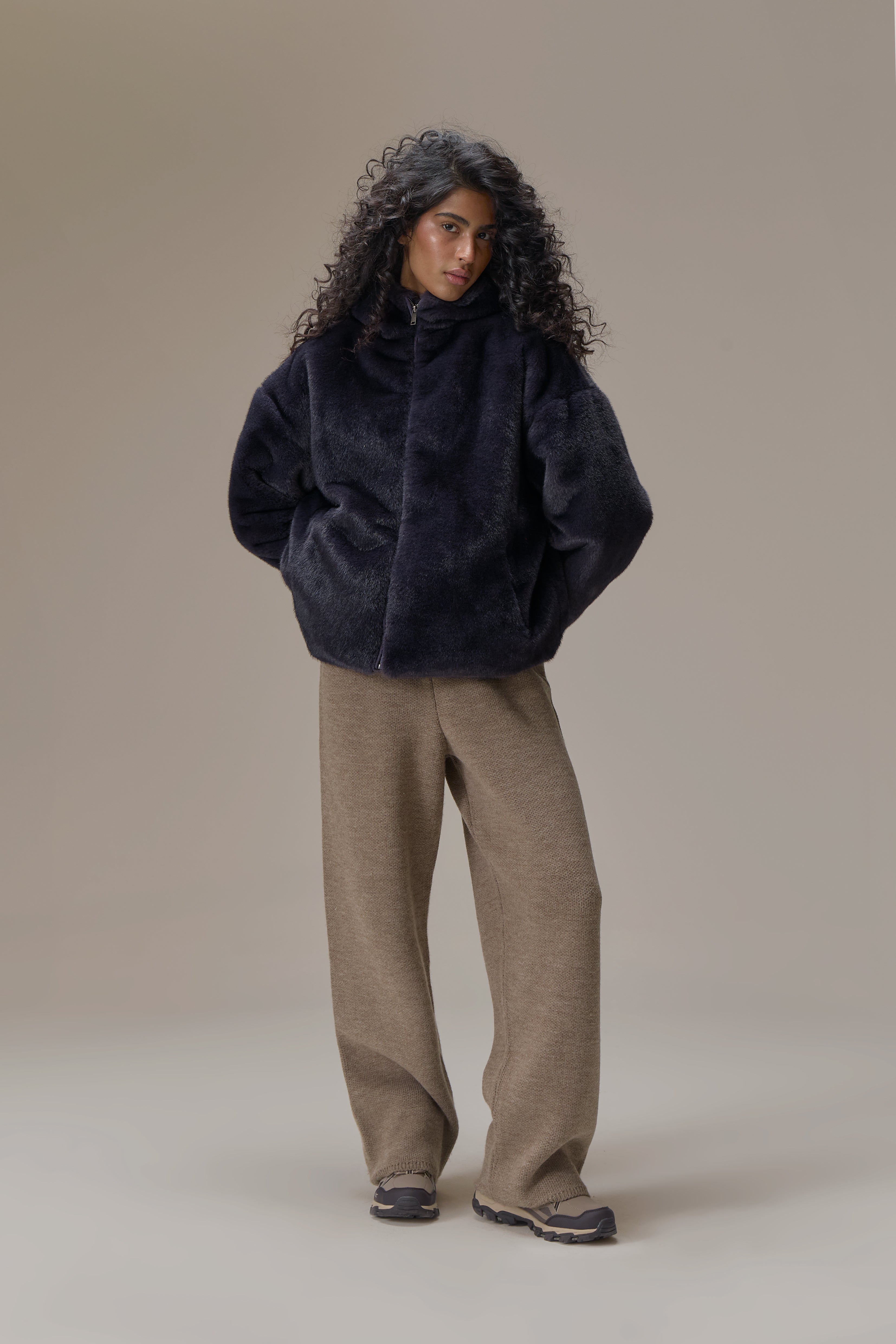 Winnipeg Faux Fur Hooded Jacket in Navy