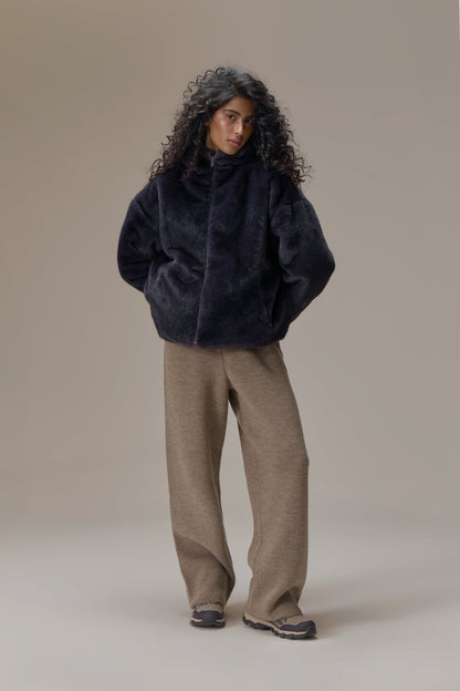 Winnipeg Faux Fur Hooded Jacket in Navy