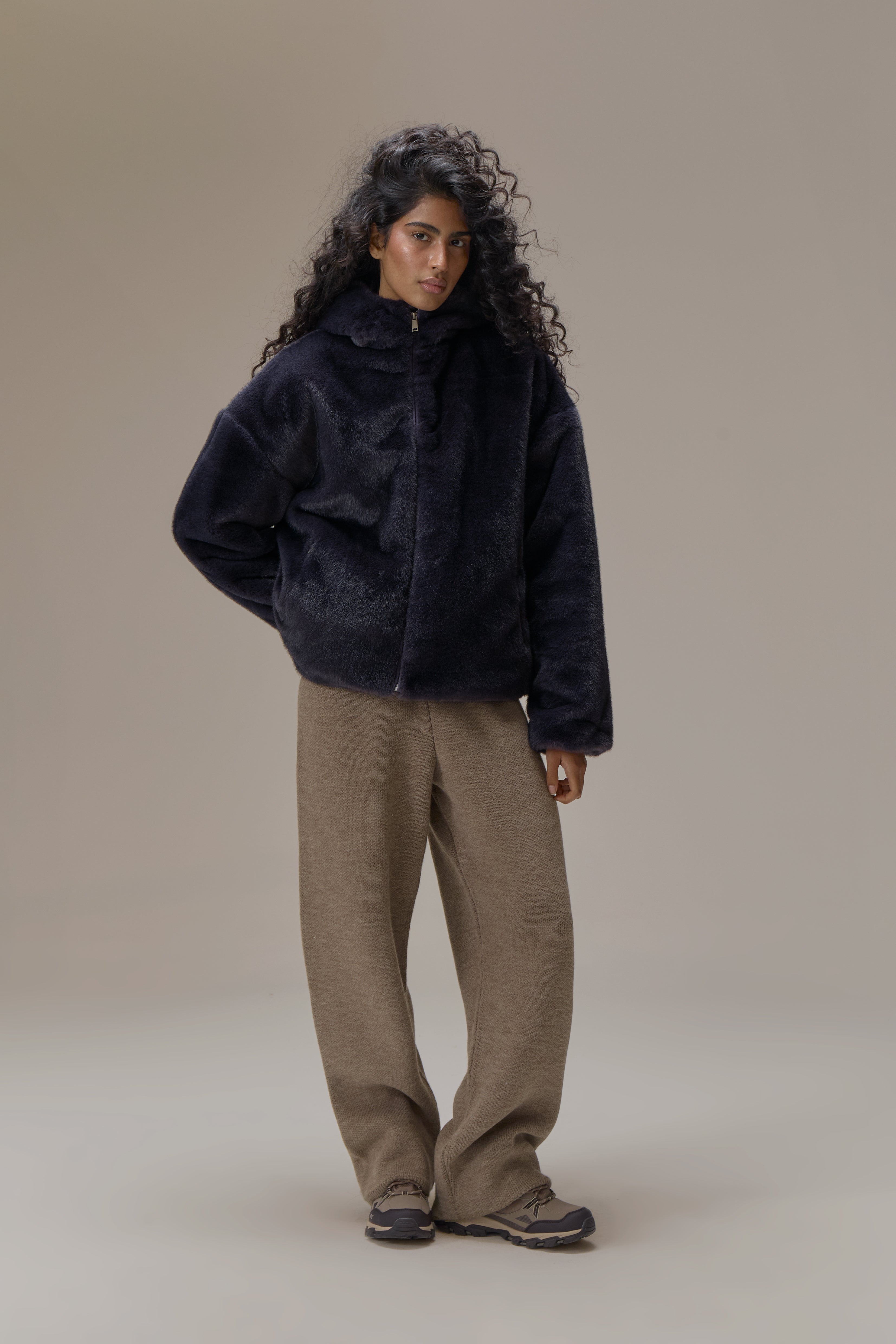 Winnipeg Faux Fur Hooded Jacket in Navy