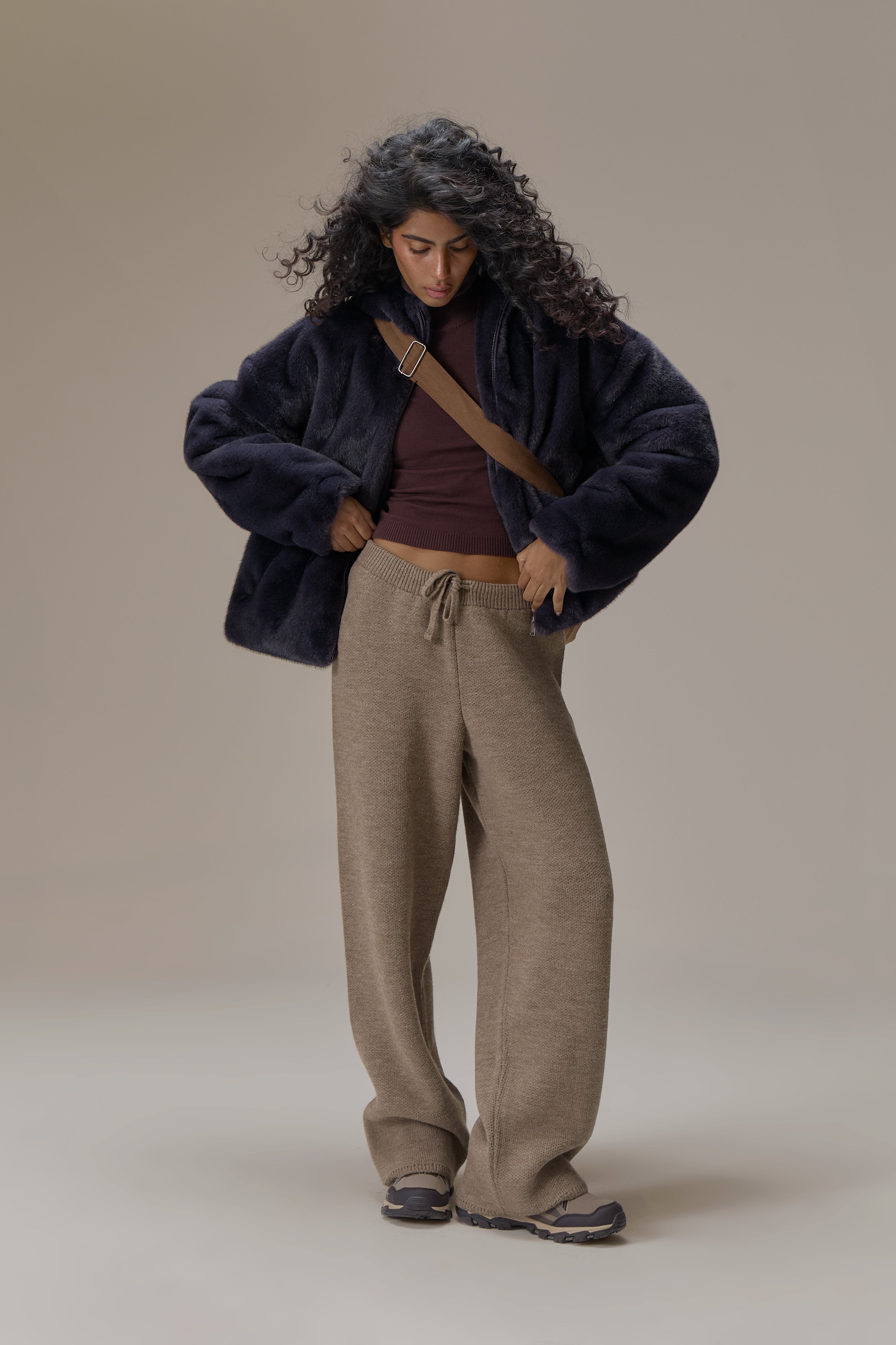 Winnipeg Faux Fur Hooded Jacket in Navy