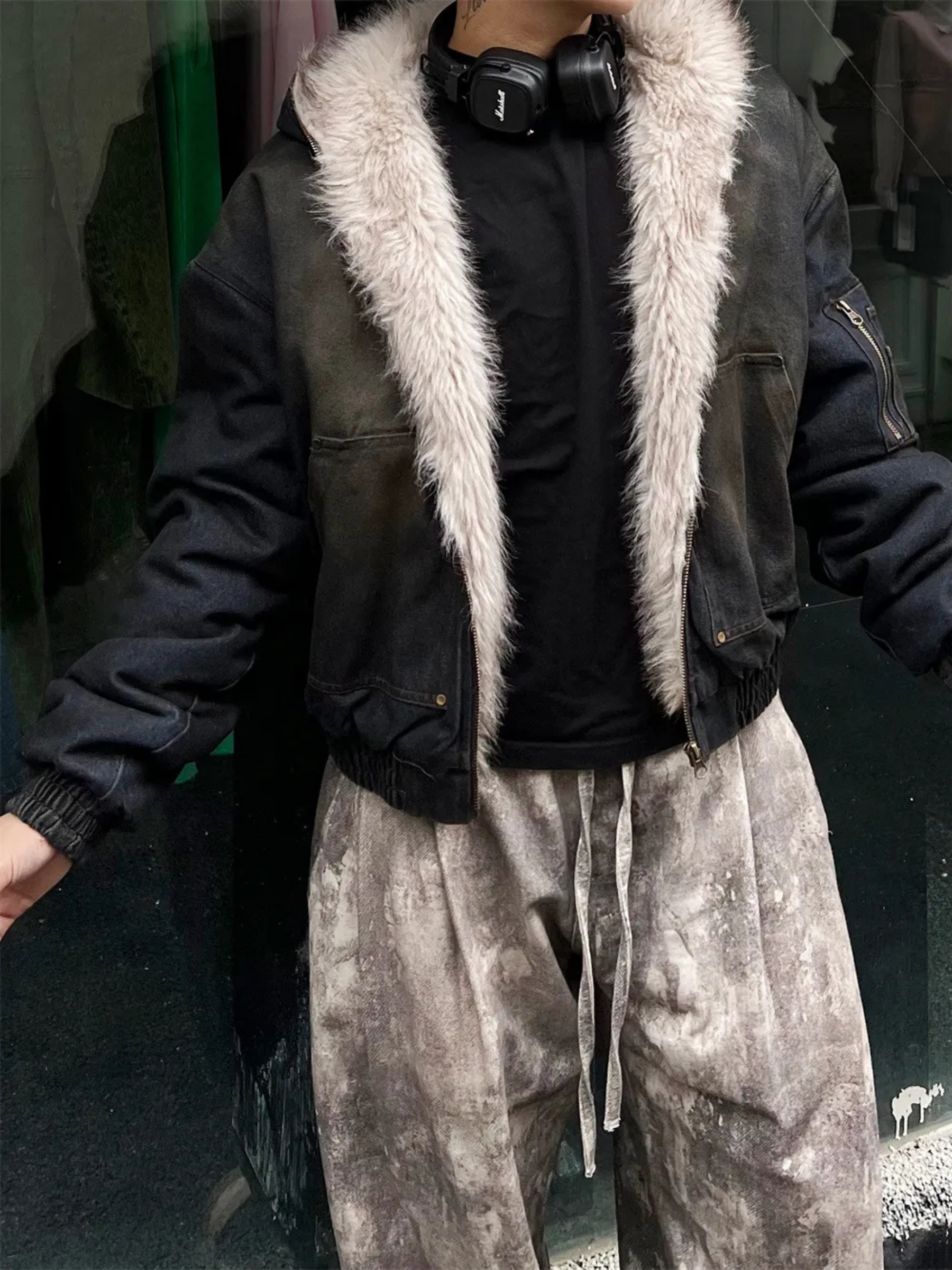 Frosted Relic Fur-Lined Denim Jacket