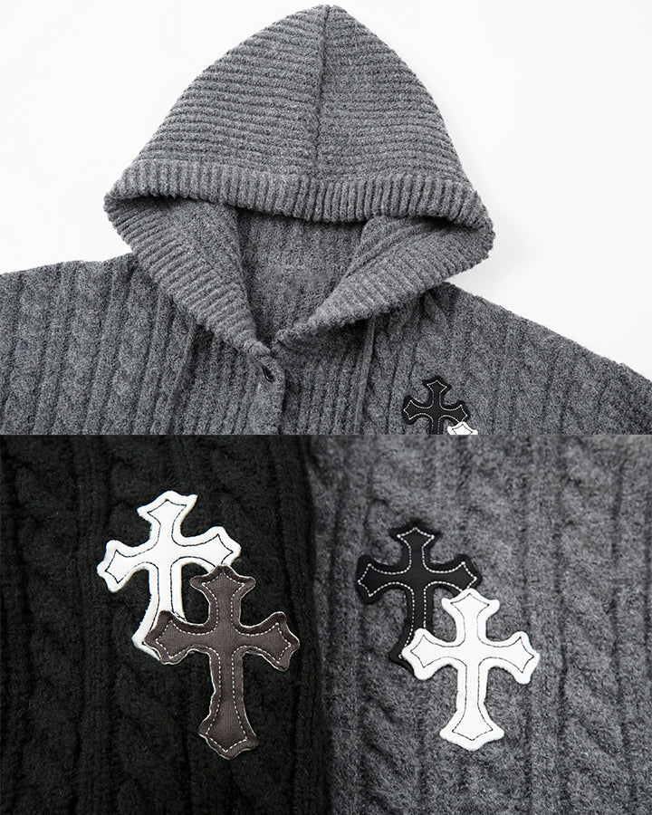 Hooded Cable Knit Streetwear Sweatshirt