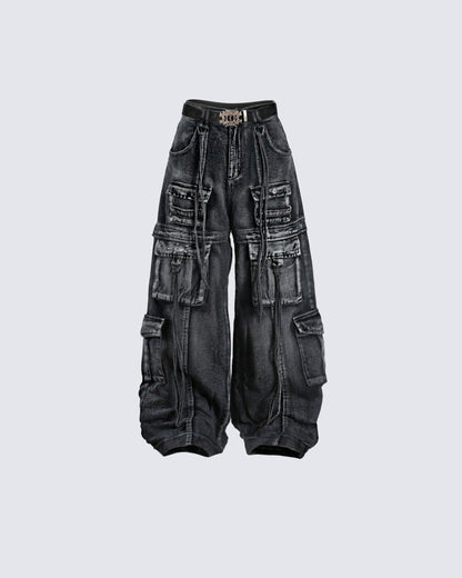 Vintage Multi-Pocket Denim Cargo Pants