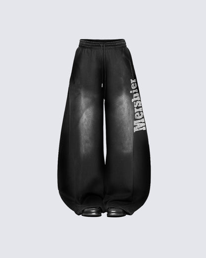 Vintage Loose Fit Distressed Wide-Leg Scimitar Sweatpants