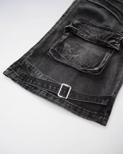 Retro Washed Cargo Denim Pants