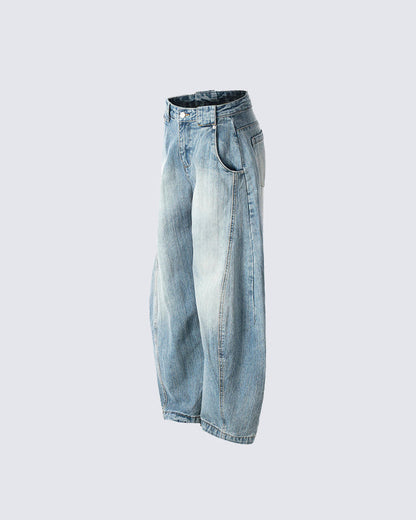 Vintage Washed Wide-Leg Denim Jeans