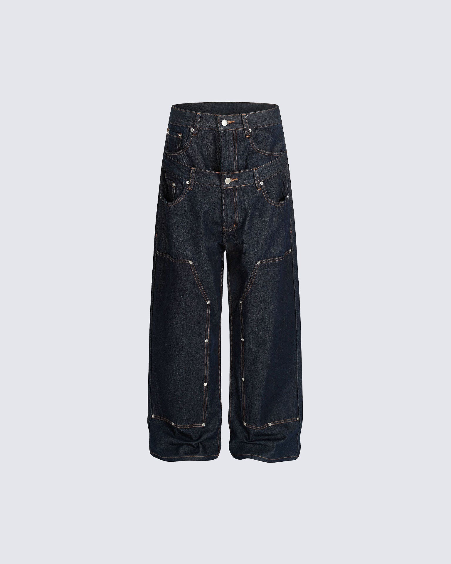 Layered Waist Rivet Denim Pants
