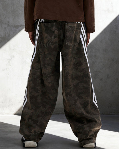 New Camouflage Washed Curved Straight-Leg Pants