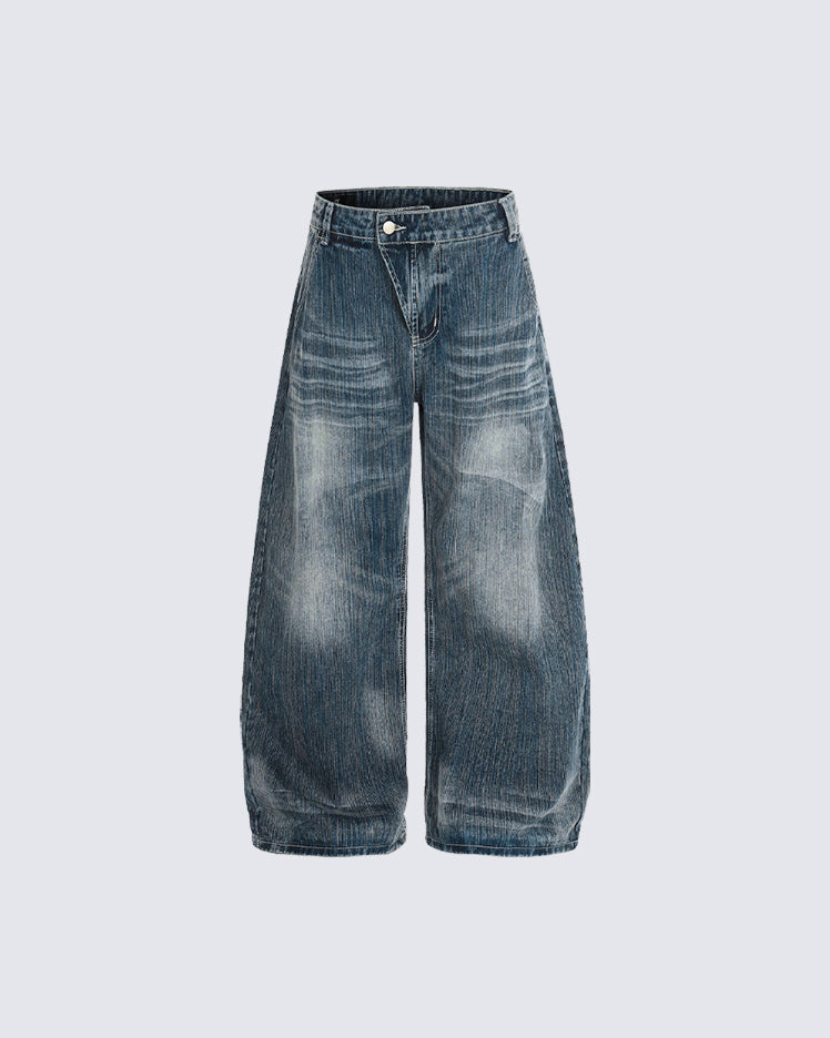 Washed Whisker Wide-Leg Jeans