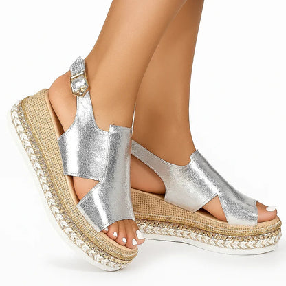 Extra Wide Platform Sandals for Bunions - Metallic, Slingback, 7cm Heel