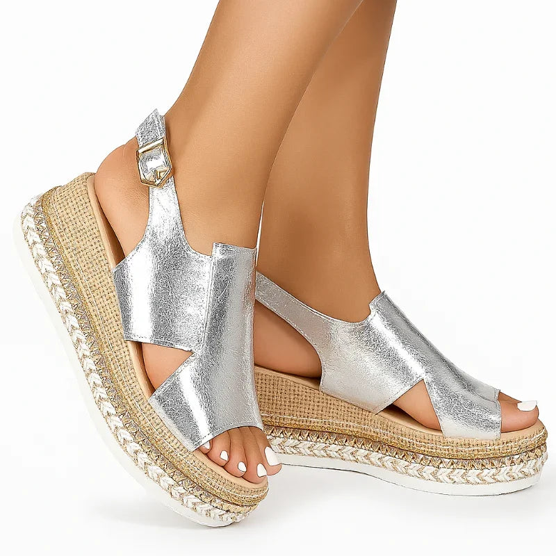 Extra Wide Platform Sandals for Bunions - Metallic, Slingback, 7cm Heel