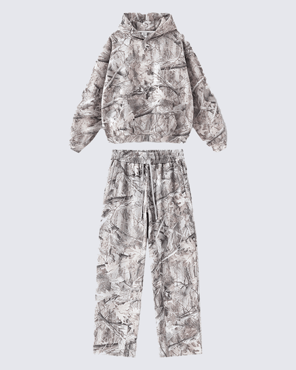 Fleece-Lined Camouflage Print Straight-Leg Pants
