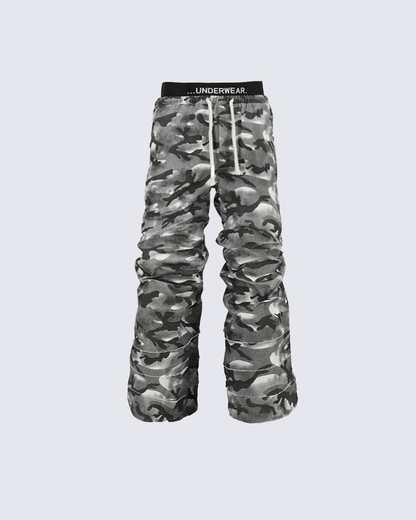 Stacked Camo Streetwear Drawstring Pants