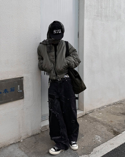 Double-Waist Heavy Patchwork Denim Pants