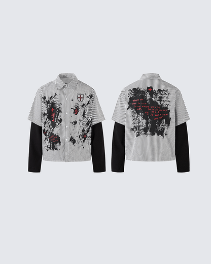 Gothic Graffiti Stripe Layered Shirt