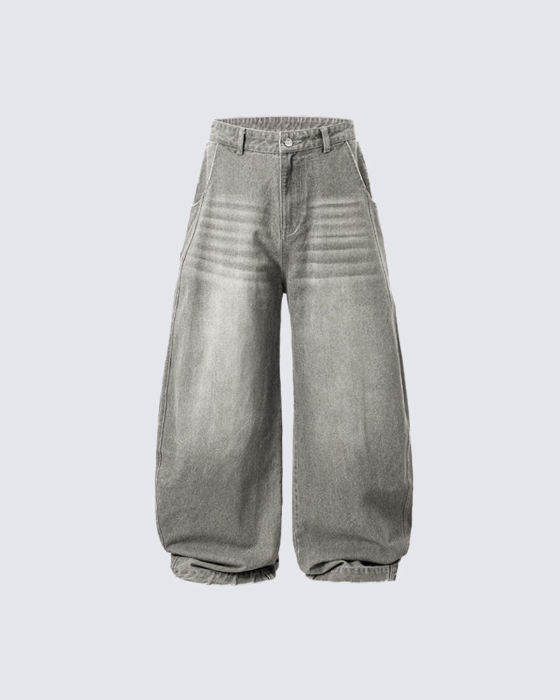 Baggy Washed Denim Scimitar Pants