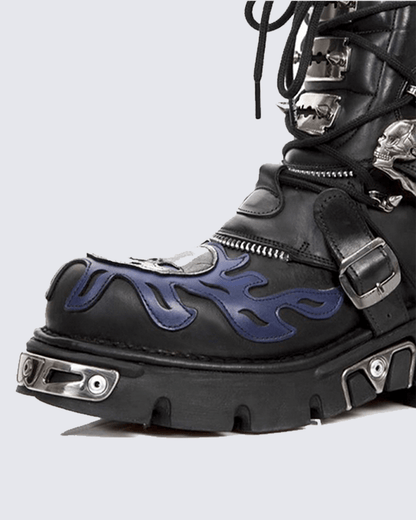 Flame Buckle Decor Gothic Combat Platform Boots
