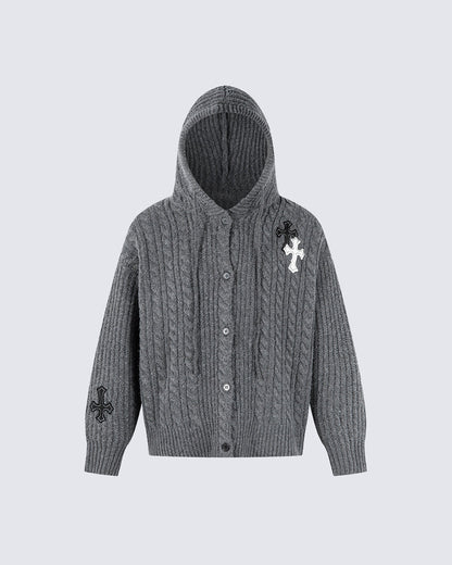 Hooded Cable Knit Streetwear Sweatshirt
