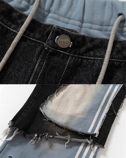 Faux Two-Piece Distressed Casual Pants