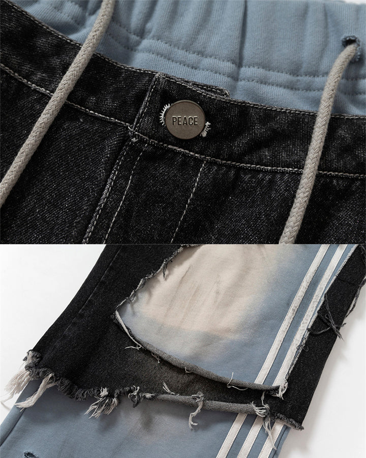 Faux Two-Piece Distressed Casual Pants