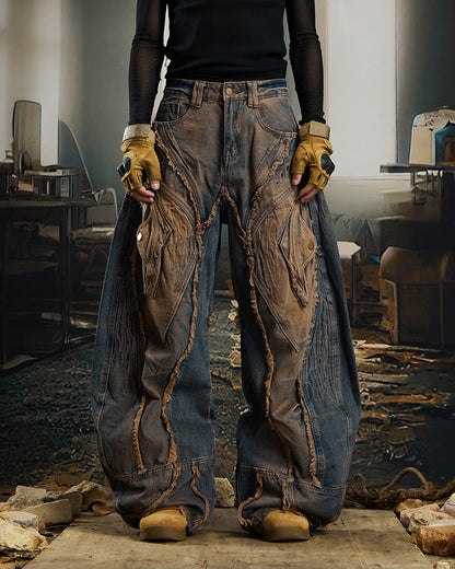 Heavy Deconstructed Washed Jeans
