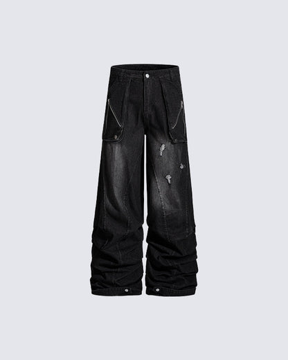 Washed Distressed Wide Leg Jeans