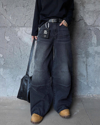 Deconstructed Patchwork Raw-Edge Wide-Leg Pants